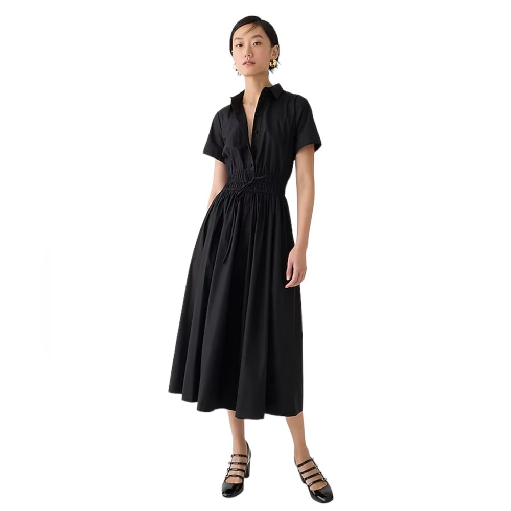 J. Crew Elena Shirt Dress Cotton Poplin in Black Size 6 NWT
